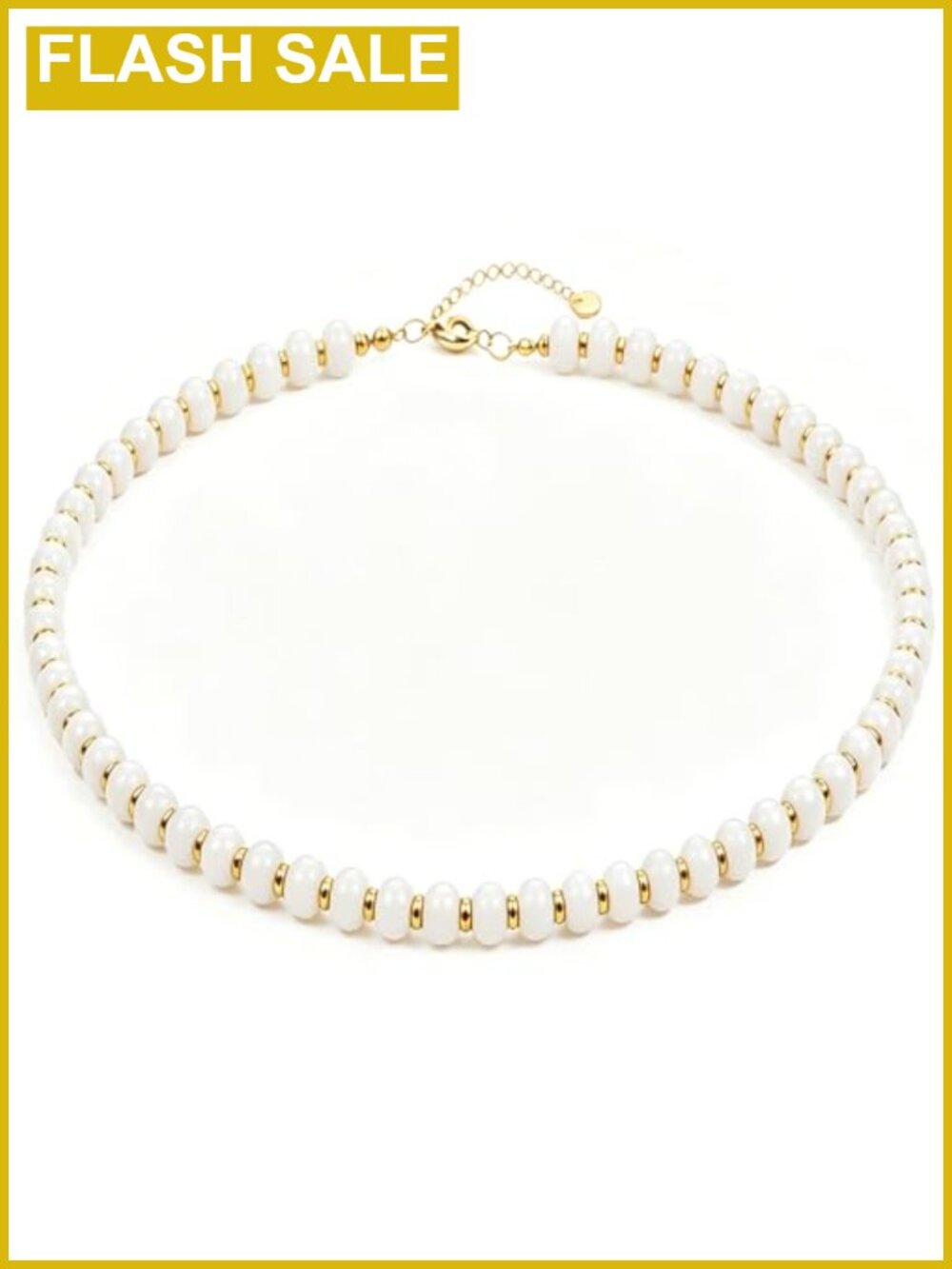 Natural Stone Rondelle Beaded Choker Necklace Gold Plated Adjustable